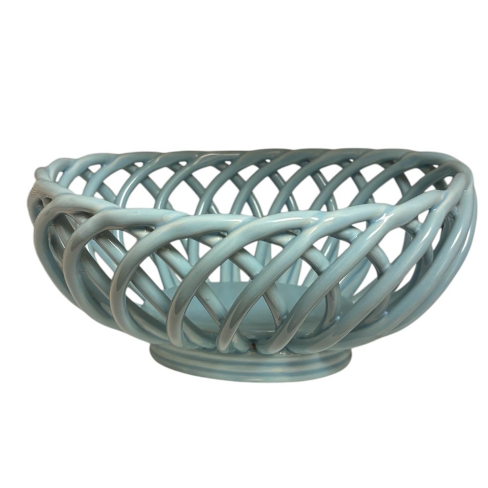 Vintage Lattice Open Ceramic Woven Bread Basket Bowl - Picture 3 of 6